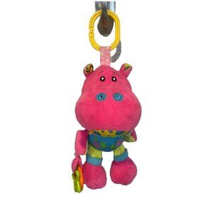 Nuby Tag-A-Long Hanging Plush Pink Hippo Rattle Activity Infant Toddler Toy